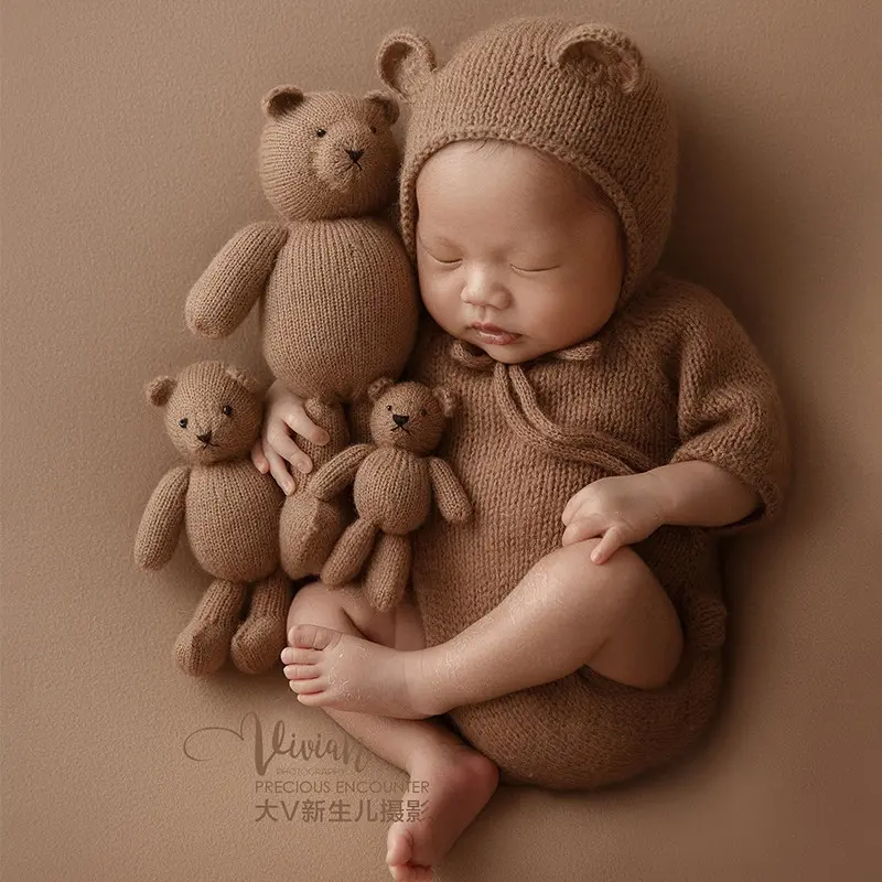 Brown Knitted Bear Set - Newborn Photography Props